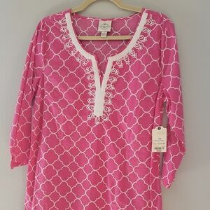 St. John's Bay Pink and White Tunic Top